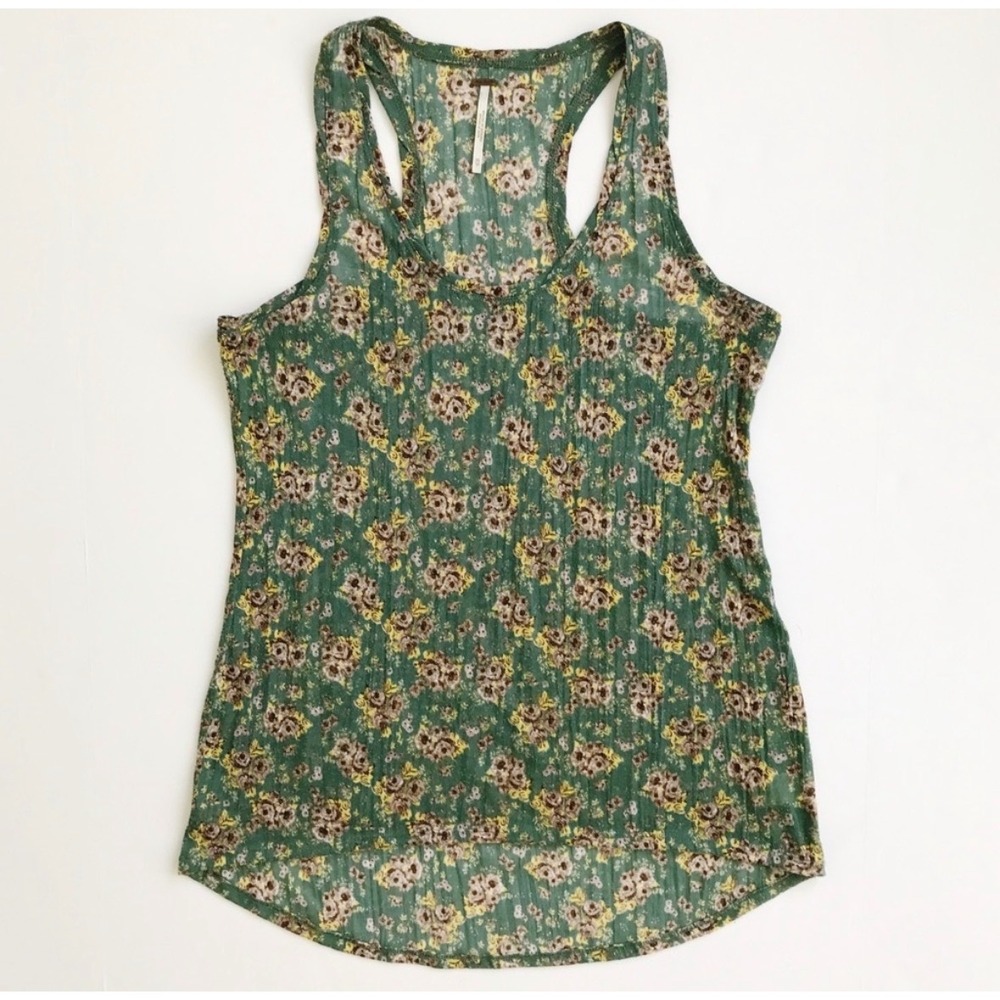 Free People Women's S Green Floral Racerback Tank Top High Low Boho